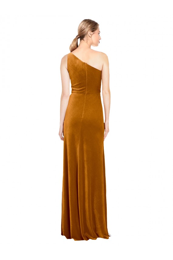 Or Trapèze Velours Stretch Longue Formelles Robes demoiselle d'honneur / Robes de soirée / Robes de bal à Bas Prix