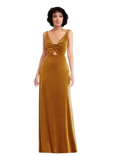 Or Trompette Col V Velours Stretch Longue Robes demoiselle d'honneur / Robes de bal à Bas Prix