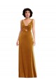 Or Trompette Col V Velours Stretch Longue Robes demoiselle d'honneur / Robes de bal à Bas Prix