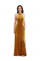 Or Trompette Licou Col Haut Velours Stretch Longue Robes demoiselle d'honneur / Robes de bal à Bas Prix