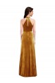 Or Trompette Licou Col Haut Velours Stretch Longue Robes demoiselle d'honneur / Robes de bal à Bas Prix