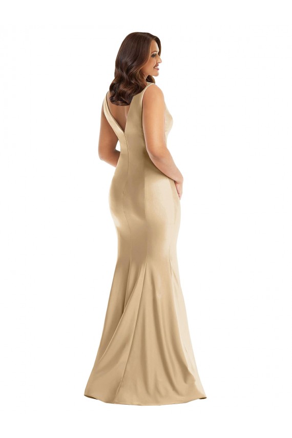 Or doux Sirène Col V Satiné Soyeux Longue Formelles Robes demoiselle d'honneur / Robes de soirée / Robes de bal à Bas Prix