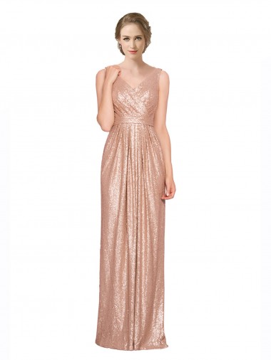 Or rose Fourreau Col V Paillette Longue Formelles Robes demoiselle d'honneur / Robes de soirée / Robes de bal à Bas Prix