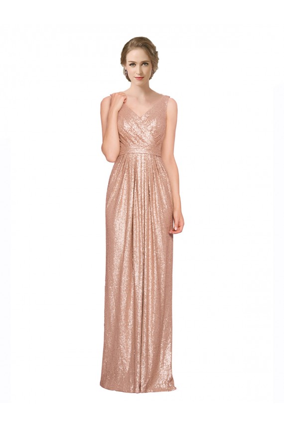 Or rose Fourreau Col V Paillette Longue Formelles Robes demoiselle d'honneur / Robes de soirée / Robes de bal à Bas Prix