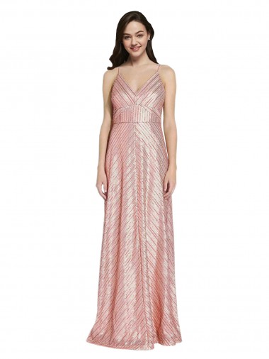 Or rose Fourreau Col V Paillette Longue Formelles Robes demoiselle d'honneur / Robes de soirée / Robes de bal à Bas Prix