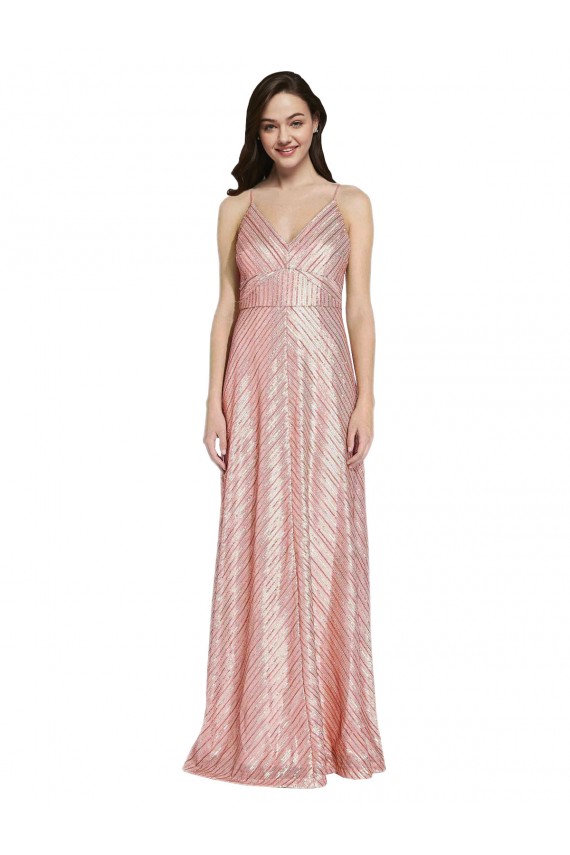 Or rose Fourreau Col V Paillette Longue Formelles Robes demoiselle d'honneur / Robes de soirée / Robes de bal à Bas Prix