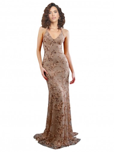 Or rose Sirène Col V Crêpe Stretch Paillette Tulle Longue Formelles Robes demoiselle d'honneur / Robes de soirée / Robes de bal à Bas Prix