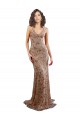 Or rose Sirène Col V Crêpe Stretch Paillette Tulle Longue Formelles Robes demoiselle d'honneur / Robes de soirée / Robes de bal à Bas Prix