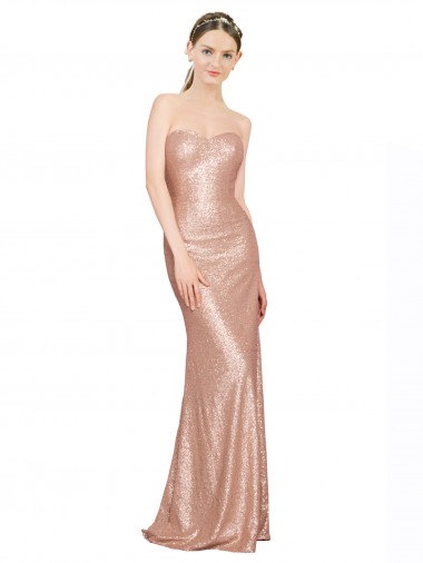 Or rose Trapèze Paillette Longue Formelles Robes demoiselle d'honneur / Robes de soirée / Robes de bal à Bas Prix