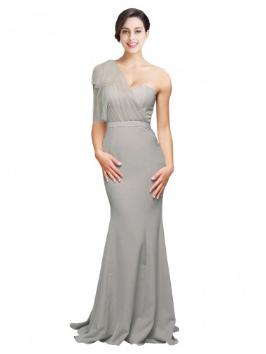 Oyster Argent Sirène Balayage train Crêpe Stretch Tulle Longue Formelles Robes demoiselle d'honneur / Robes de soirée / Robes de bal à Bas Prix