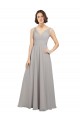 Oyster Argent Trapèze Col V Mousseline Longue Robes demoiselle d'honneur à Bas Prix
