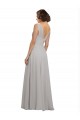 Oyster Argent Trapèze Col V Mousseline Longue Robes demoiselle d'honneur à Bas Prix