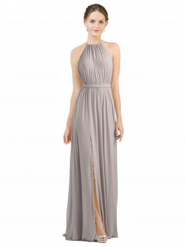 Oyster Argent Trapèze Licou Mousseline Longue Robes demoiselle d'honneur à Bas Prix