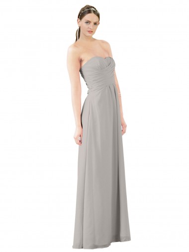 Oyster Argent Trapèze Sans bretelle Mousseline Longue Robes demoiselle d'honneur à Bas Prix