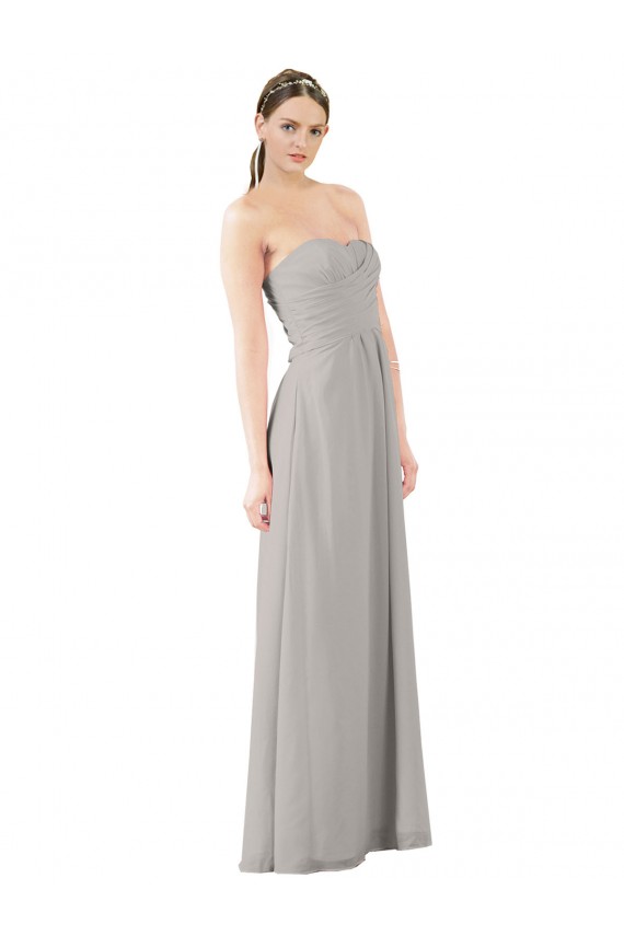 Oyster Argent Trapèze Sans bretelle Mousseline Longue Robes demoiselle d'honneur à Bas Prix