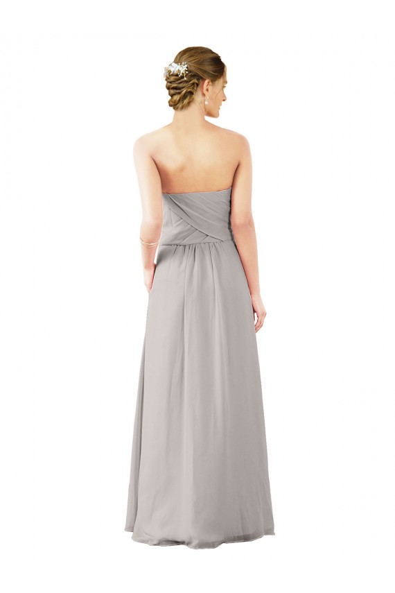 Oyster Argent Trapèze Sans bretelle Mousseline Longue Robes demoiselle d'honneur à Bas Prix