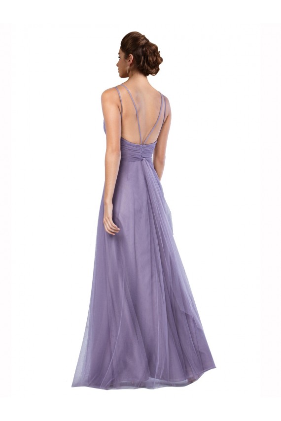 Pastèque Trapèze Bretelles spaghetti Tulle Longue Robes demoiselle d'honneur à Bas Prix