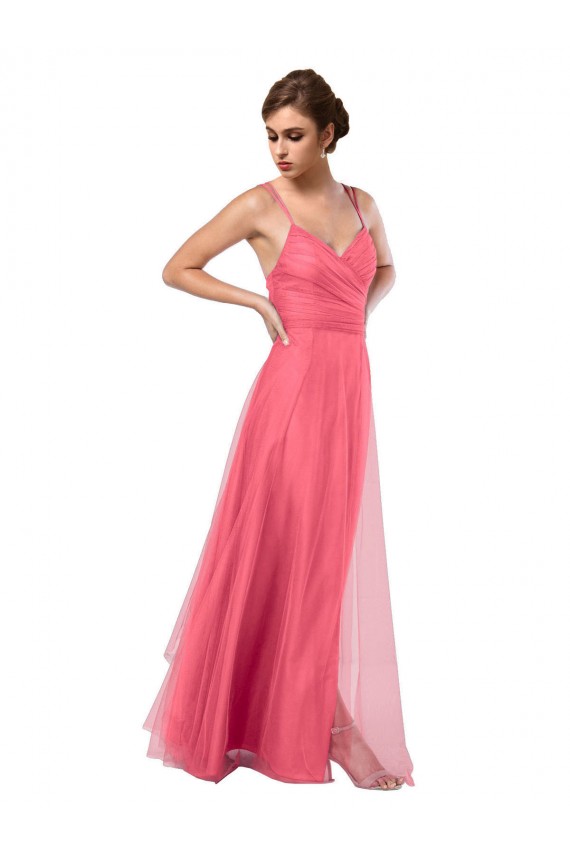Pastèque Trapèze Bretelles spaghetti Tulle Longue Robes demoiselle d'honneur à Bas Prix