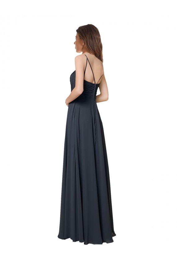 Pastèque Trapèze Col V Mousseline Longue Robes demoiselle d'honneur à Bas Prix