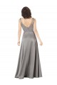 Pearl Grey Trapèze Col V Satiné Soyeux Longue Formelles Robes demoiselle d'honneur / Robes de soirée / Robes de bal à Bas Prix