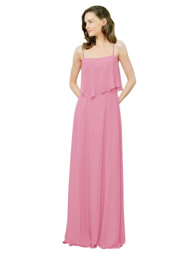 Peau Rose Trapèze Bretelles spaghetti Mousseline Longue Robes demoiselle d'honneur à Bas Prix