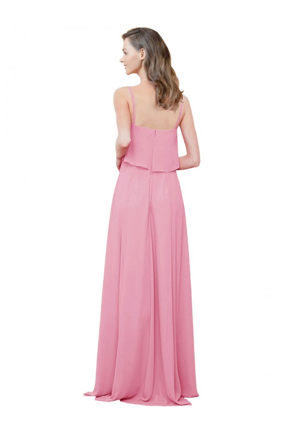 Peau Rose Trapèze Bretelles spaghetti Mousseline Longue Robes demoiselle d'honneur à Bas Prix