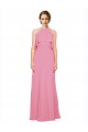 Peau Rose Trapèze Licou Col Haut Mousseline Longue Robes demoiselle d'honneur à Bas Prix