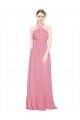 Peau Rose Trapèze Licou Col V Mousseline Longue Robes demoiselle d'honneur à Bas Prix