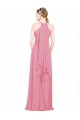 Peau Rose Trapèze Licou Col V Mousseline Longue Robes demoiselle d'honneur à Bas Prix