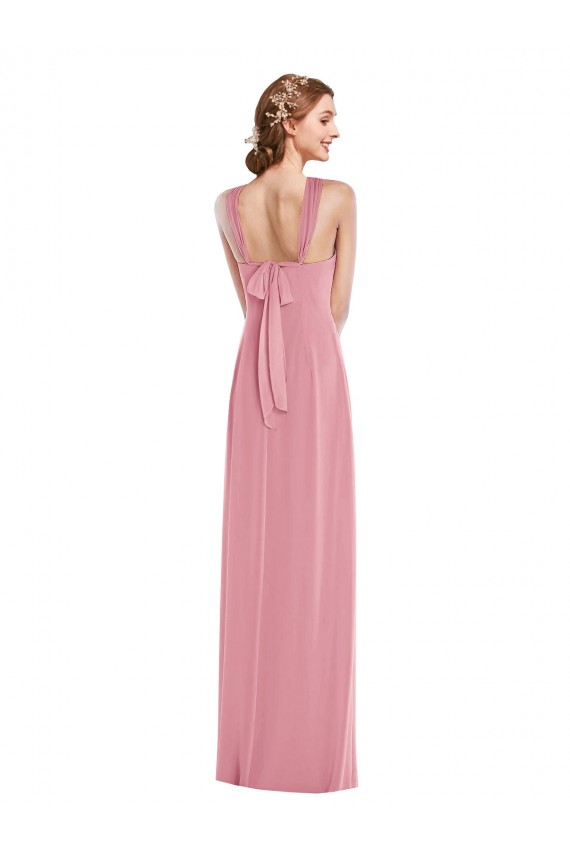 Peau Rose Trapèze Licou Mousseline Longue Robes demoiselle d'honneur à Bas Prix
