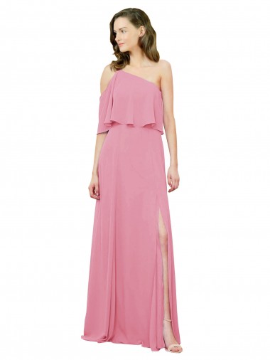 Peau Rose Trapèze Mousseline Longue Robes demoiselle d'honneur à Bas Prix