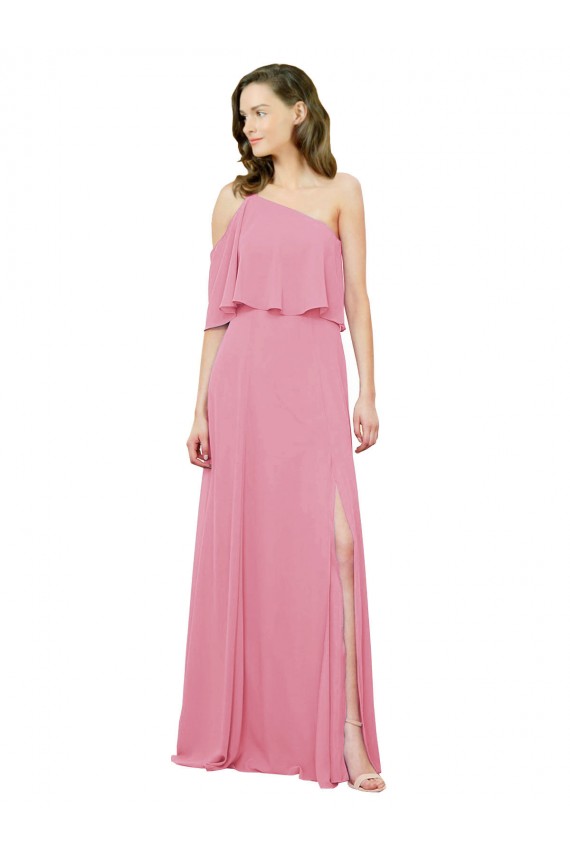Peau Rose Trapèze Mousseline Longue Robes demoiselle d'honneur à Bas Prix