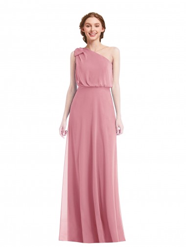 Peau Rose Trapèze Mousseline Longue Robes demoiselle d'honneur à Bas Prix