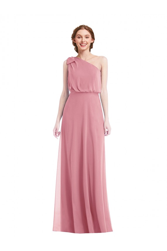 Peau Rose Trapèze Mousseline Longue Robes demoiselle d'honneur à Bas Prix