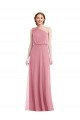 Peau Rose Trapèze Mousseline Longue Robes demoiselle d'honneur à Bas Prix