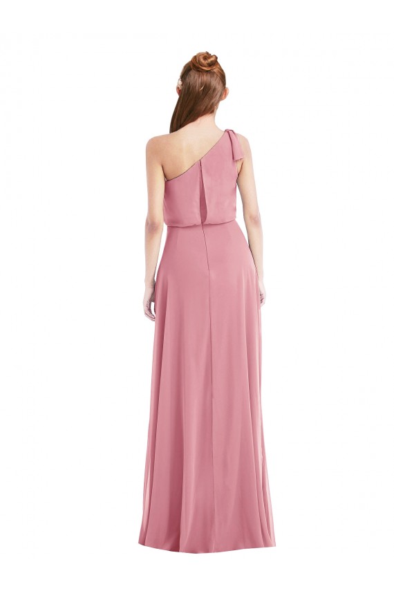 Peau Rose Trapèze Mousseline Longue Robes demoiselle d'honneur à Bas Prix