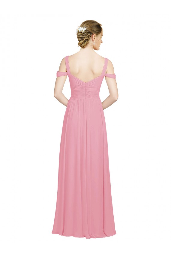 Peau Rose Trapèze Épaule Dénudée Mousseline Longue Robes demoiselle d'honneur à Bas Prix