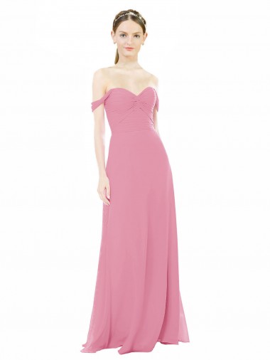 Peau Rose Trapèze Épaule Dénudée Mousseline Longue Robes demoiselle d'honneur à Bas Prix
