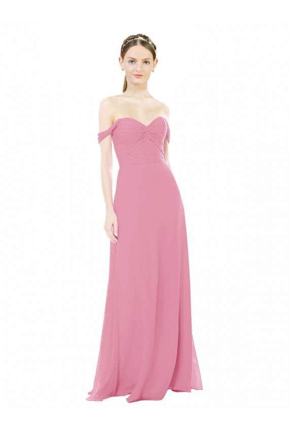 Peau Rose Trapèze Épaule Dénudée Mousseline Longue Robes demoiselle d'honneur à Bas Prix