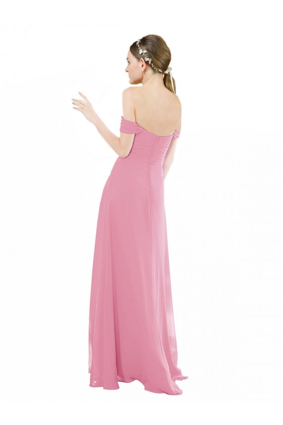 Peau Rose Trapèze Épaule Dénudée Mousseline Longue Robes demoiselle d'honneur à Bas Prix