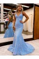 Periwinkle Fourreau Col V Balayage train Paillettes Velours Longue Robes de bal à Bas Prix