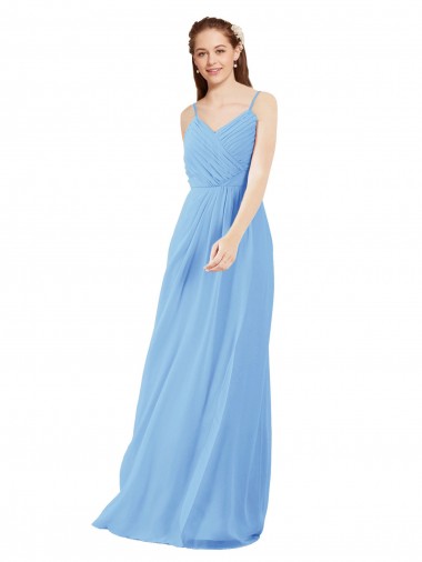 Periwinkle Fourreau Col V Mousseline Longue Robes demoiselle d'honneur à Bas Prix