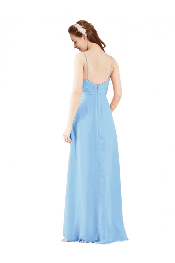 Periwinkle Fourreau Col V Mousseline Longue Robes demoiselle d'honneur à Bas Prix