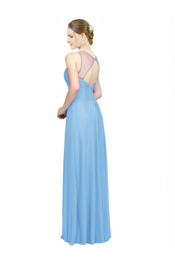 Periwinkle Trapèze Bretelles spaghetti Col V Mousseline Longue Robes demoiselle d'honneur à Bas Prix