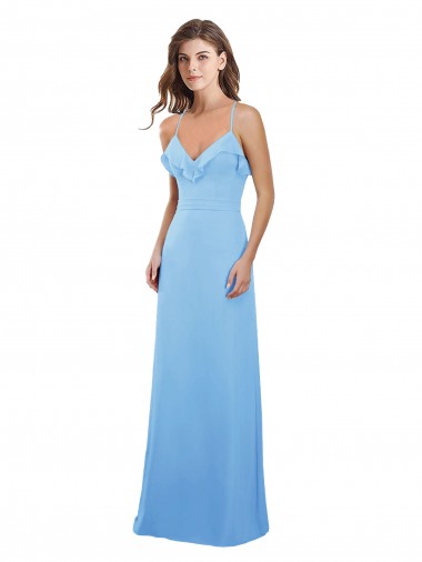 Periwinkle Trapèze Bretelles spaghetti Mousseline Longue Robes demoiselle d'honneur à Bas Prix
