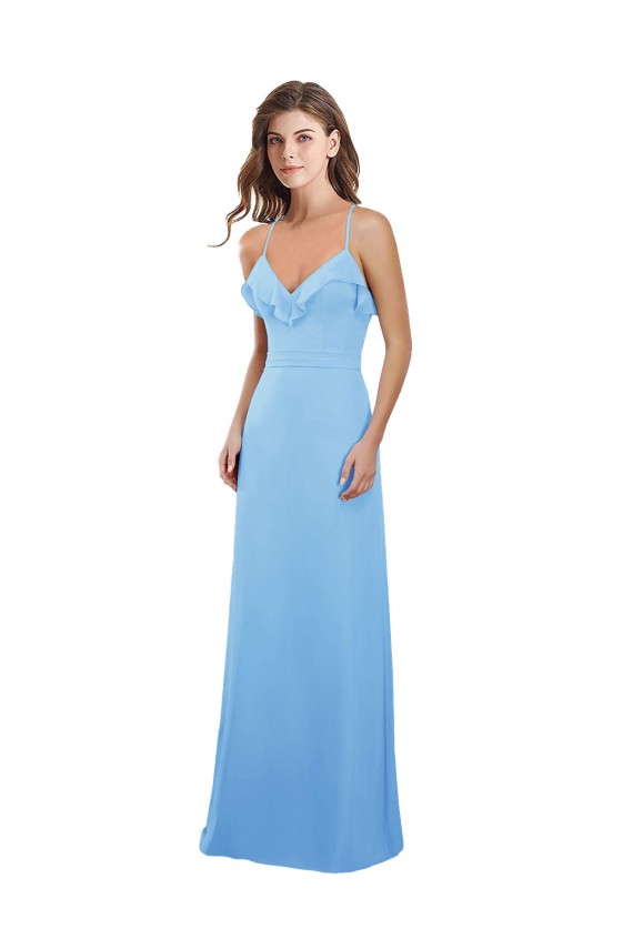 Periwinkle Trapèze Bretelles spaghetti Mousseline Longue Robes demoiselle d'honneur à Bas Prix