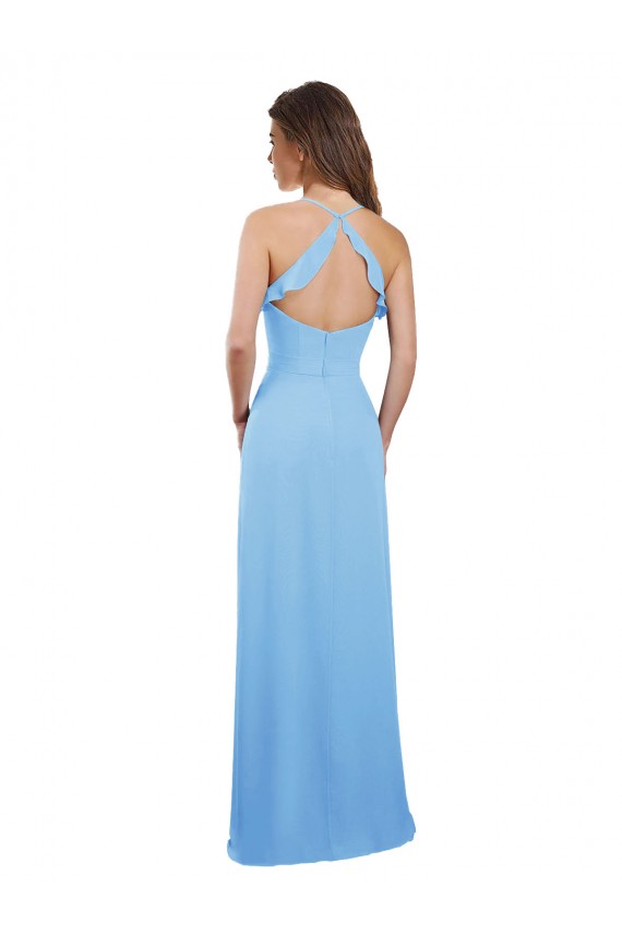 Periwinkle Trapèze Bretelles spaghetti Mousseline Longue Robes demoiselle d'honneur à Bas Prix