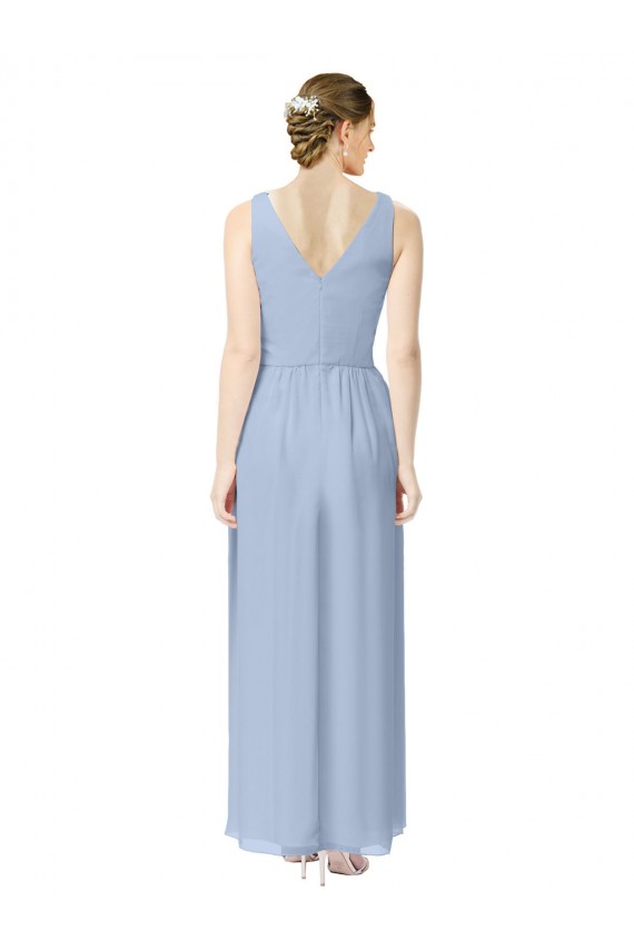 Periwinkle Trapèze Col V Mousseline Longue Robes demoiselle d'honneur à Bas Prix