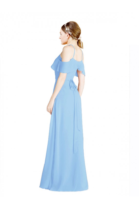 Periwinkle Trapèze Licou Mousseline Longue Robes demoiselle d'honneur à Bas Prix