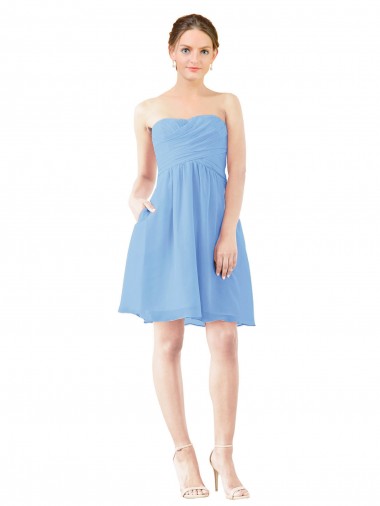 Periwinkle Trapèze Sans bretelle Mousseline Courte Robes demoiselle d'honneur / Robes de cocktail à Bas Prix